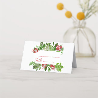 Holly Red Berry Christmas Wedding Platzkarte