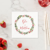 Holly Red Berry Christmas Wreath Wedding Monogram Serviette (Beispiel)