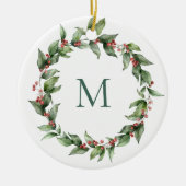 Holly Red Berry Mit Monogramm Wreath Keramik Ornament (Vorne)