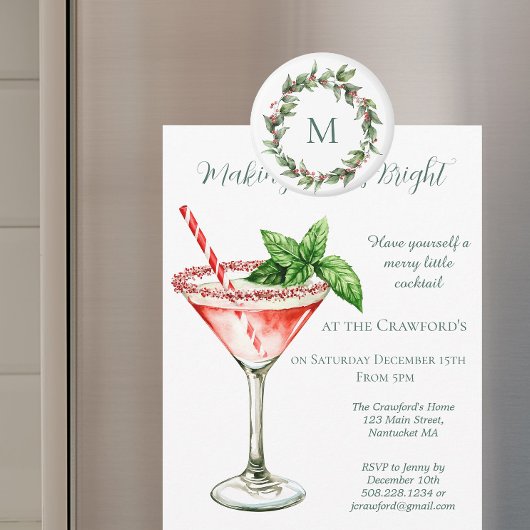 Holly Red Berry Monogram Christmas Magnet