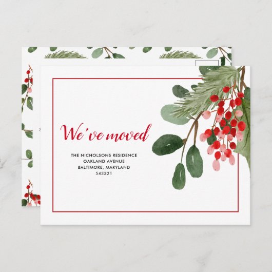Holly Red Berry New Zuhause | Wir haben uns bewegt Ankündigungspostkarte (Vorne/Hinten)