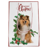 Holly Red Berry Shetland Sheepdog Weihnachten Mittlere Geschenktüte (Rückseite)