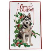 Holly Red Berry Siberian Husky Dog Weihnachten Mittlere Geschenktüte (Vorderseite)
