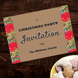 Holly Red Festive Custom Christmas Party Einladung