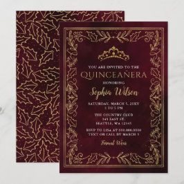 Holly Red Gold Princess Tiara Quinceañera Einladung