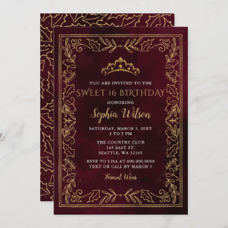 Holly Red Gold Princess Tiara Sweet 16 Geburtstag Einladung