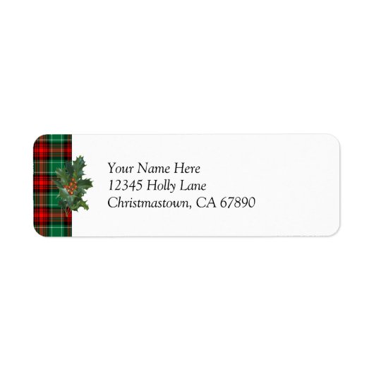 Holly Red Green Kariert Custom Address Label (Vorne)