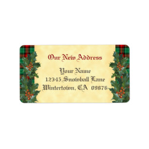 Holly Red Green Kariert Holiday Custom New Address Adressaufkleber