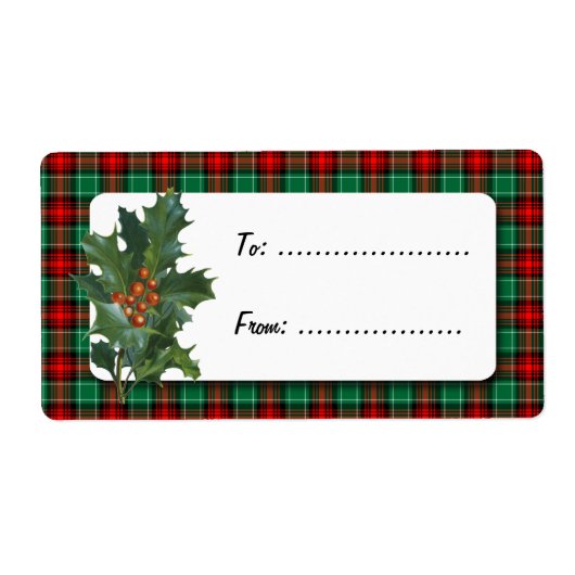 Holly Red Green Kariert Holiday Gift Label (Vorne)