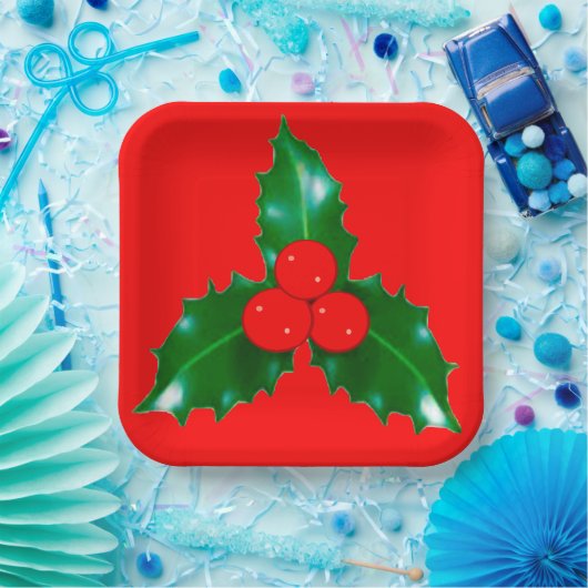 Holly Red Paper Tellers Pappteller (Party)