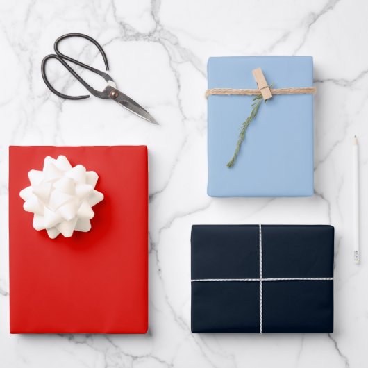 Holly Red und Winter Blue Solids Geschenkpapier Set (Vorderseite)