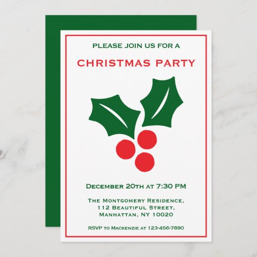 Holly Red White and Green Name Fun Weihnachten Par Einladung (Vorne/Hinten)