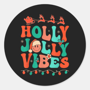 Holly Retro Groovy Christmas Jolly Vibes Santa Ang Runder Aufkleber