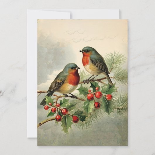 Holly Robin Birds Business Weihnachtskarte (Vorderseite)