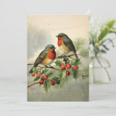 Holly Robin Birds Business Weihnachtskarte (Stehend Vorderseite)