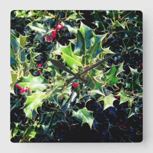 Holly, rote Beeren Quadratische Wanduhr
