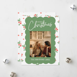 Holly Scallop Foto Weihnachtskarte Feiertagskarte