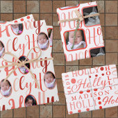 HOLLY Script Coral Pink On White 4 Foto Weihnachte Geschenkpapier Set
