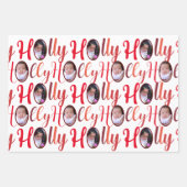 HOLLY Script Red On White 4 Foto Weihnachten Geschenkpapier Set (Vorderseite)