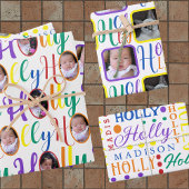 HOLLY Script Regenbogen auf White 4 Foto Weihnacht Geschenkpapier Set