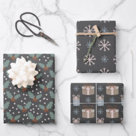 Holly Snow Flake Weihnachtsmuster Geschenkpapier Set