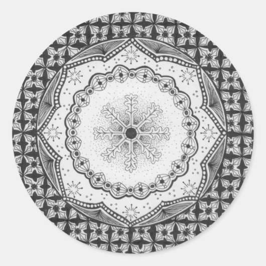 Holly & Snowflake Round-Sticker Runder Aufkleber (Vorderseite)