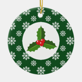 Holly Snowflakes Christmas Green Keramik Ornament