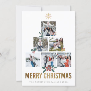 Holly & Snowflakes   Frohe Weihnachten 6 Fotos Einladung