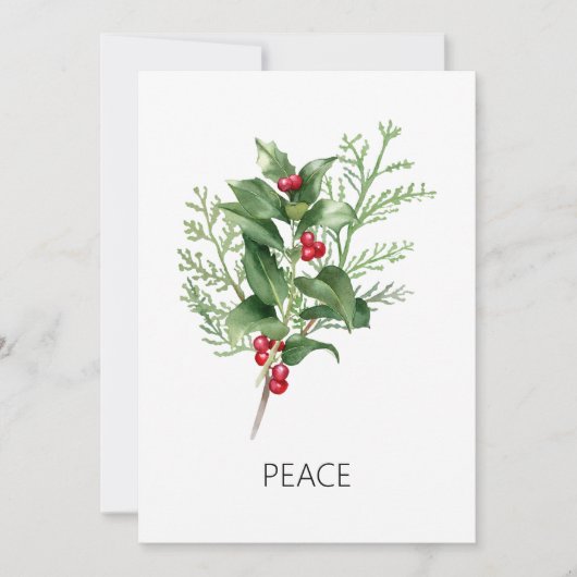 Holly Sprig Peace Feiertagskarte (Vorderseite)