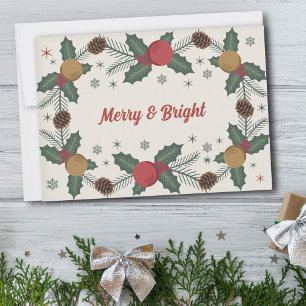 Holly Sprigs & Pine Cones - Merry & Bright Feiertagskarte
