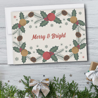 Holly Sprigs & Pine Cones - Merry & Bright Feiertagskarte