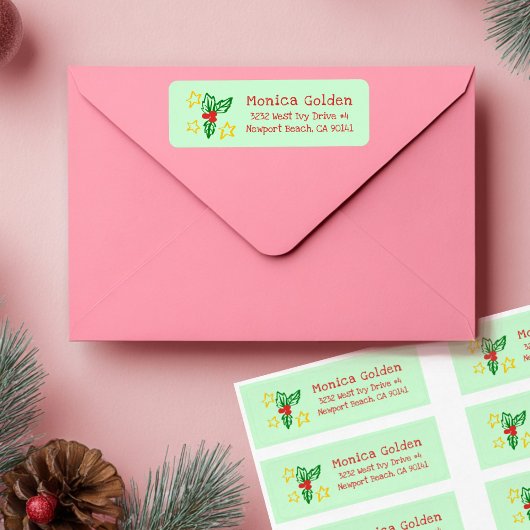 Holly Star Doodle CHRISTMAS Holiday Return Address