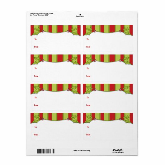Holly Striped Gift Label (Vorne)