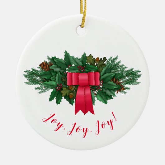 Holly Swag | Red Bow Christmas Keramik Ornament (Vorne)
