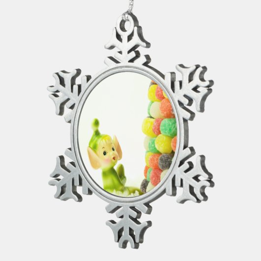 Holly the Pixie Elf Schneeflocken Zinn-Ornament (Rechts)