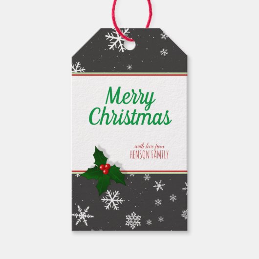 Holly Tree Berry Snowflakes Custom Christmas Geschenkanhänger (Vorderseite)