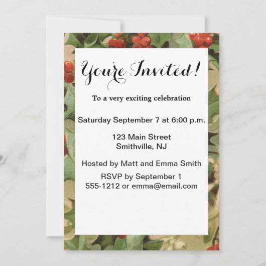 Holly Tree Weihnachtsfeiertag Vintag Einladung (Vorderseite)