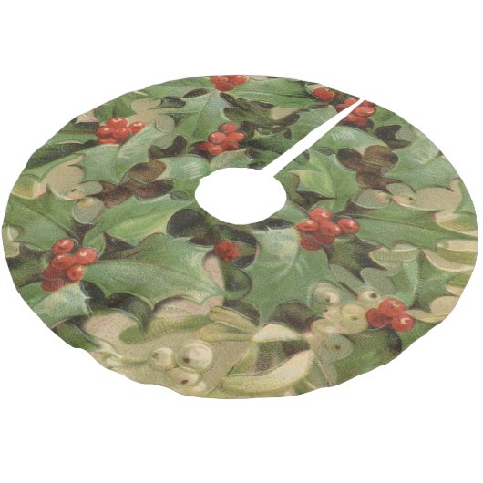 Holly Tree Weihnachtsfeiertag Vintag Polyester Weihnachtsbaumdecke (Schrägansicht)