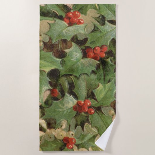 Holly Tree Weihnachtsfeiertag Vintag Strandtuch (Vorderseite)