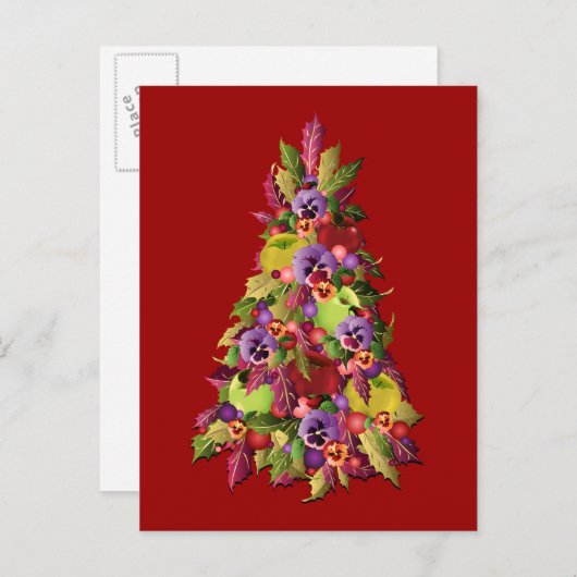Holly Tree with Äpfel and Stiefmütterchens Postkarte (Vorne/Hinten)