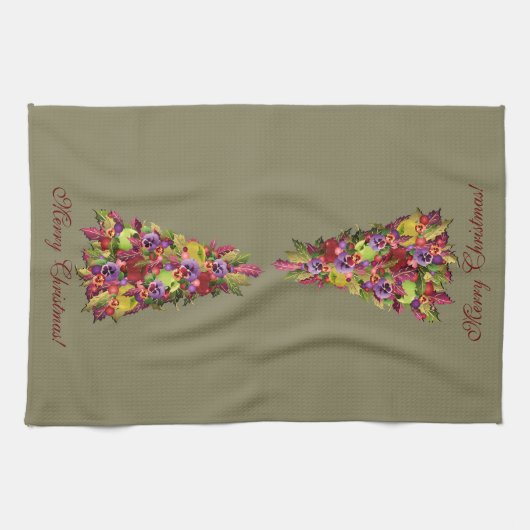Holly Tree with Äpfel and Stiefmütterchens Weihnac Küchentuch (Horizontal)