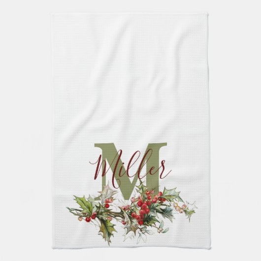 Holly und Beeren personalisiert Geschirrtuch (Vertikal)