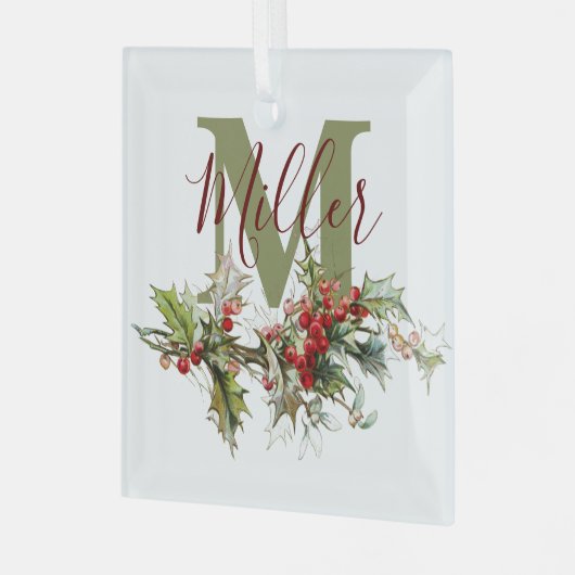 Holly und Beeren personalisiert Ornament Aus Glas (Vorderseite links)