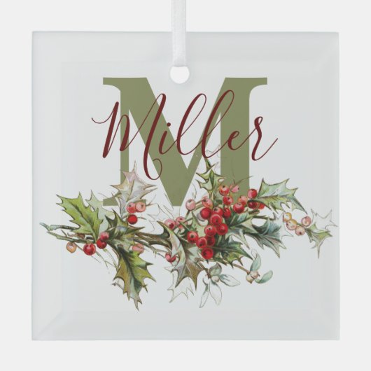Holly und Beeren personalisiert Ornament Aus Glas (Vorderseite)
