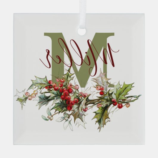 Holly und Beeren personalisiert Ornament Aus Glas (Rückseite)