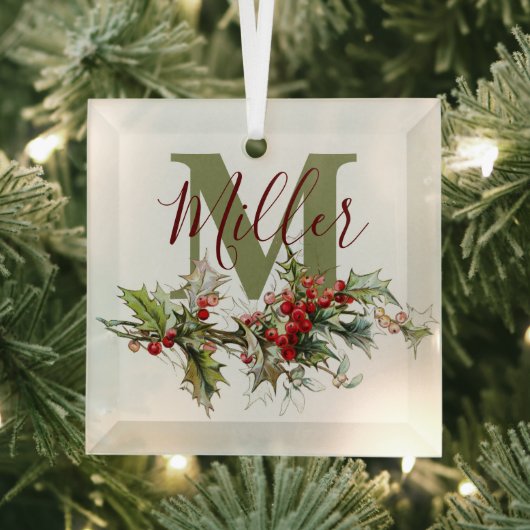Holly und Beeren personalisiert Ornament Aus Glas (Insitu)