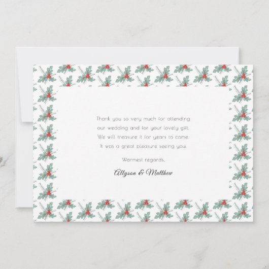 Holly und Berries |Baubles Wedding Foto Vielen Dan Dankeskarte (Rückseite)