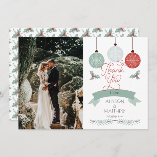 Holly und Berries |Baubles Wedding Foto Vielen Dan Dankeskarte (Vorne/Hinten)