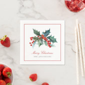 Holly und Berries mit Familienname Weihnachten Serviette (Beispiel)