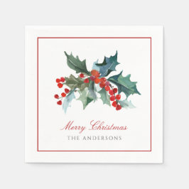 Holly und Berries mit Familienname Weihnachten Serviette